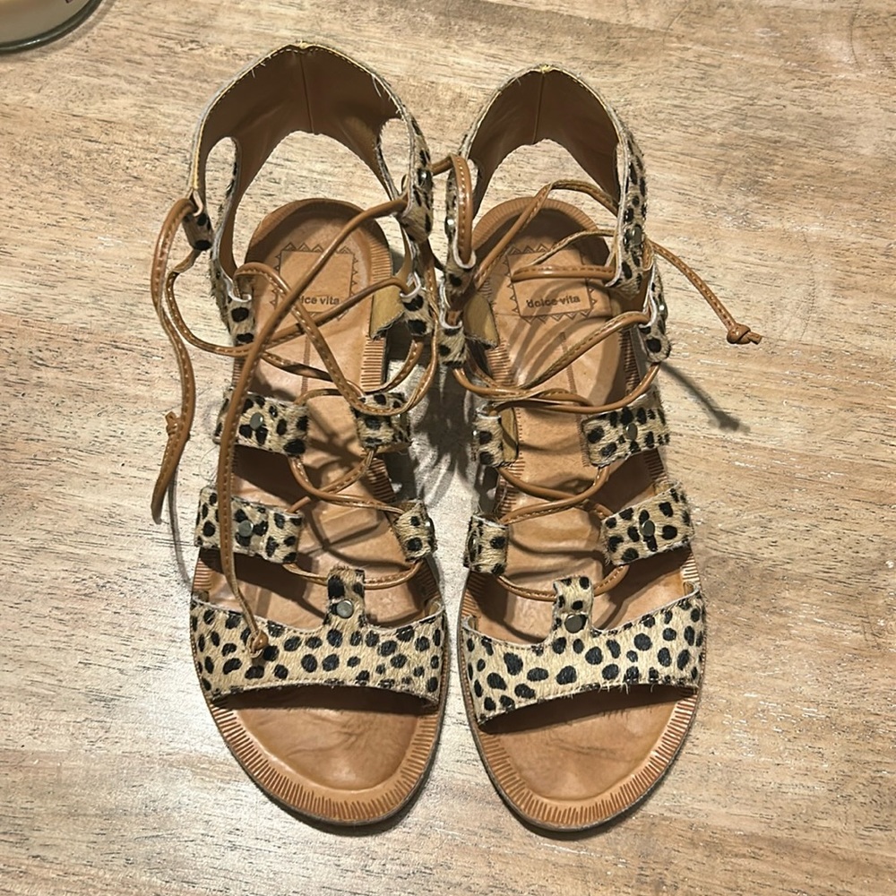 Cheetah, dolce vita, gladiator sandals. Size 7.5